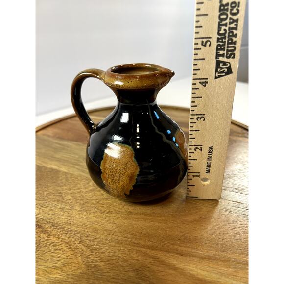 Hand Slung Studio Art Pottery Small Pitcher Dark Brown Glaze W/Areas Of Lt Brown - Picture 10 of 10